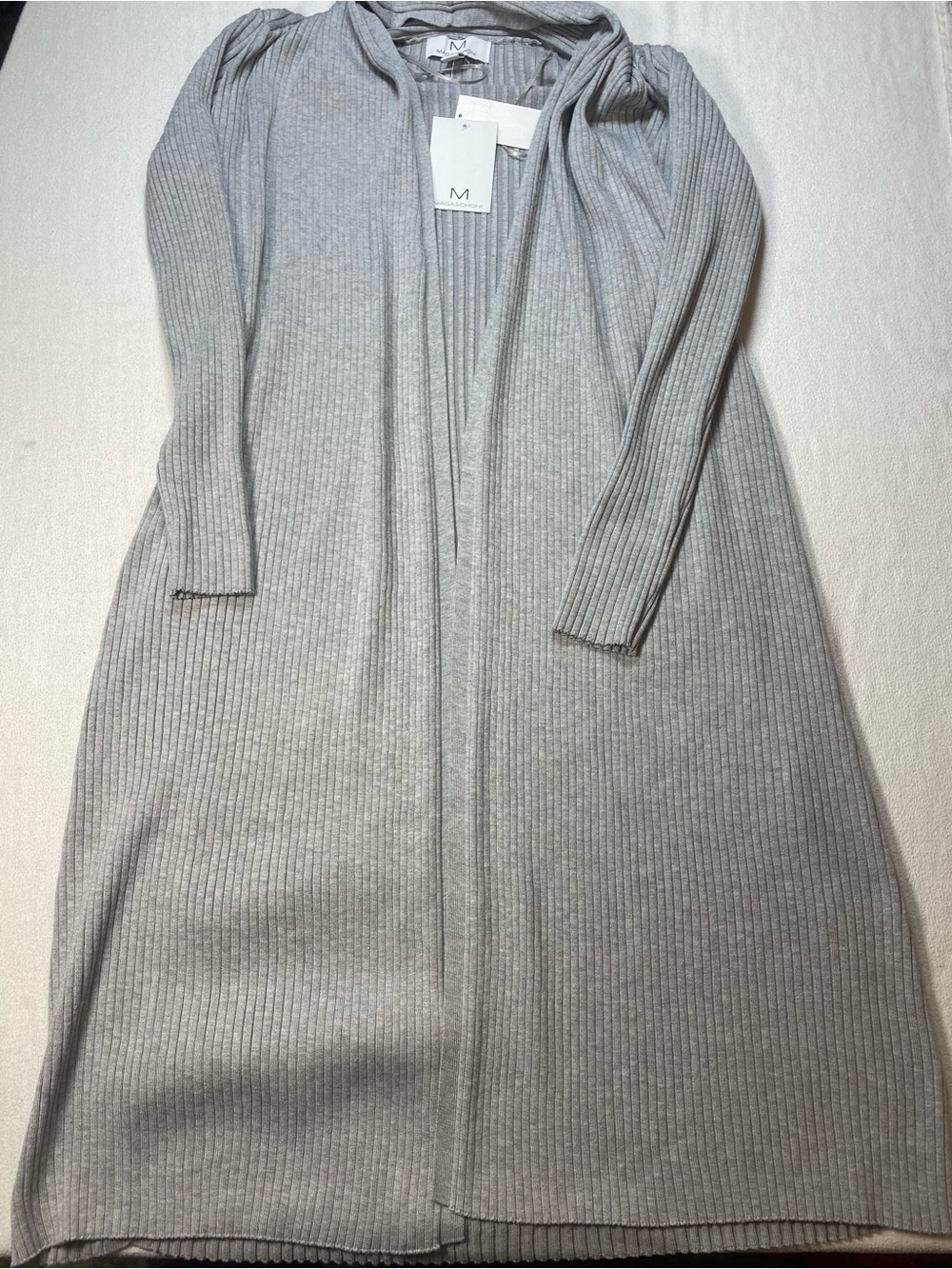 Magaschoni Grey Ribbed Long Sleeve Knit open front full length cardigan small